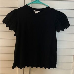 Japna Black Scalloped Eyelet Sleeve Top